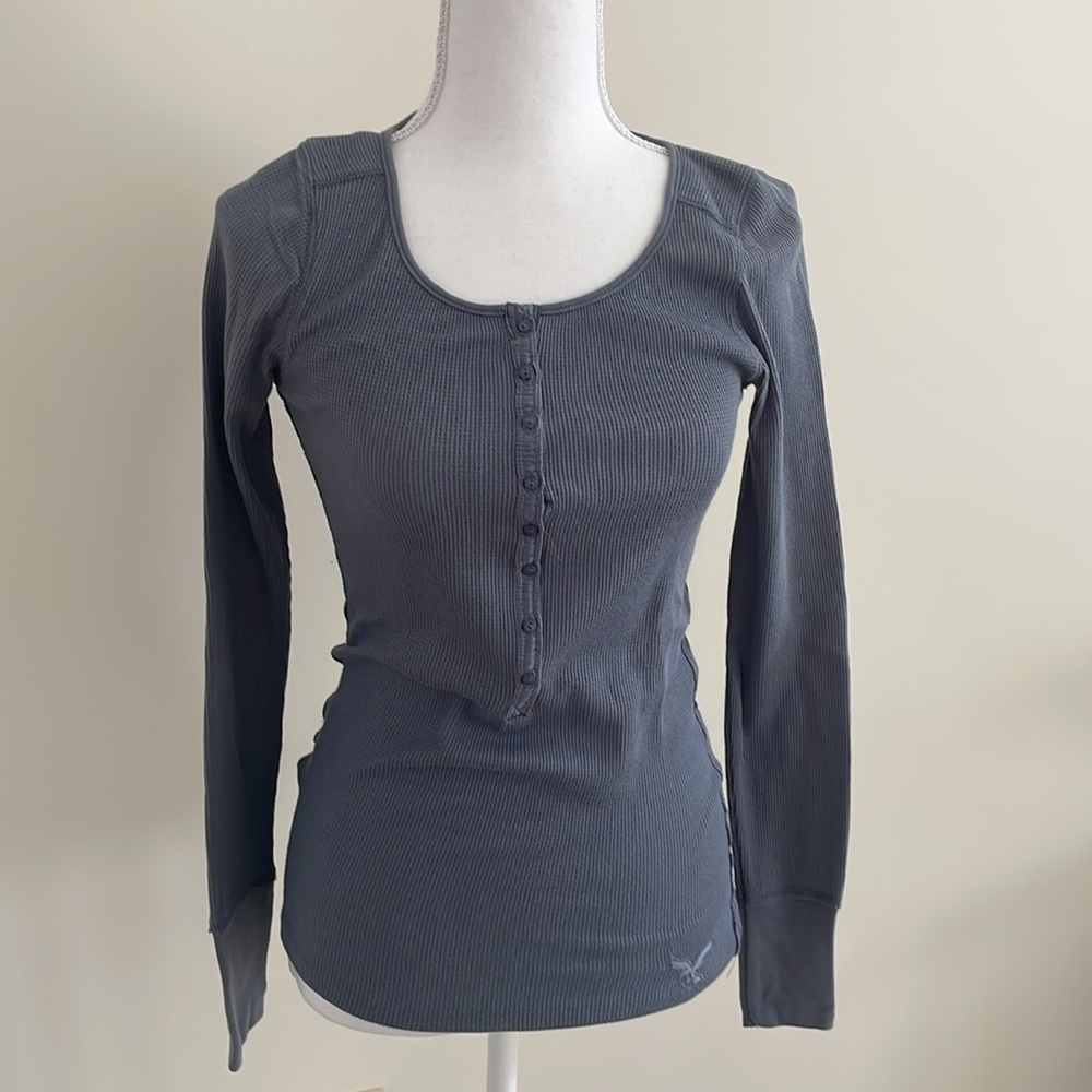 American Eagle Ribbed Henley Type L/S Top. Small Petite. Y2K